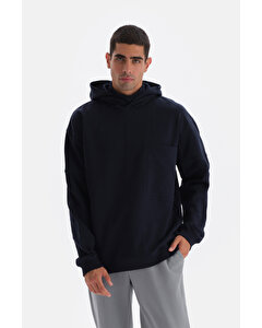 Lacivert Cep Detaylı Kapüşonlu Sweatshirt