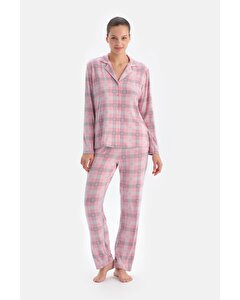 Soft Pembe Ekoseli Termal Gömlek Pantolon Pijama Takımı