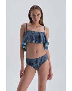 Kaplı Volanlı Marin Bikini Üst