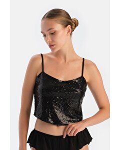 Siyah Payetli Crop Top