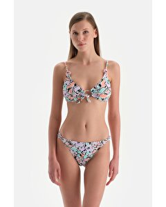 Ekru-Lila Üçgen Geniş Bikini Üst