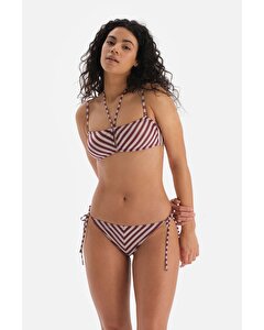 Bordo-Ekru Straplez Bikini Üst