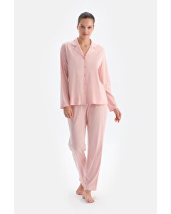 Pembe Kadın Gömlek Pijama Takımı