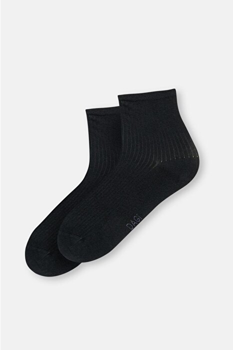 Siyah Erkek Pamuklu Rıb Dokulu Quarter Çorap