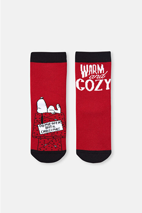 Kırmızı Çocuk Snoopy Havlu Çorap Cozy