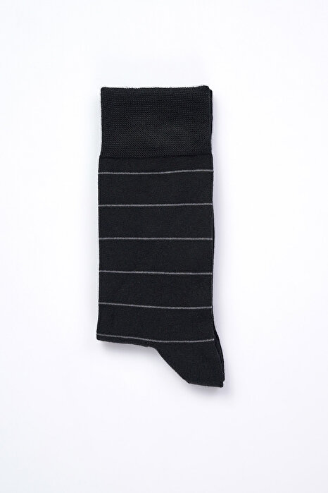 Siyah Erkek Bambu Çizgili Çorap