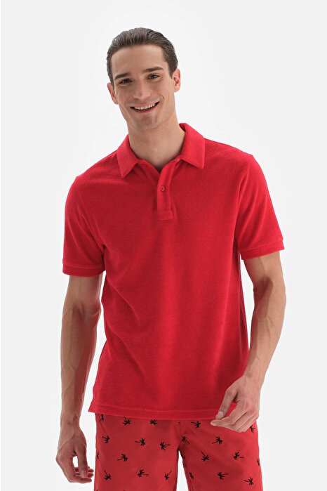 Kırmızı Havlu Polo Yaka Tişört