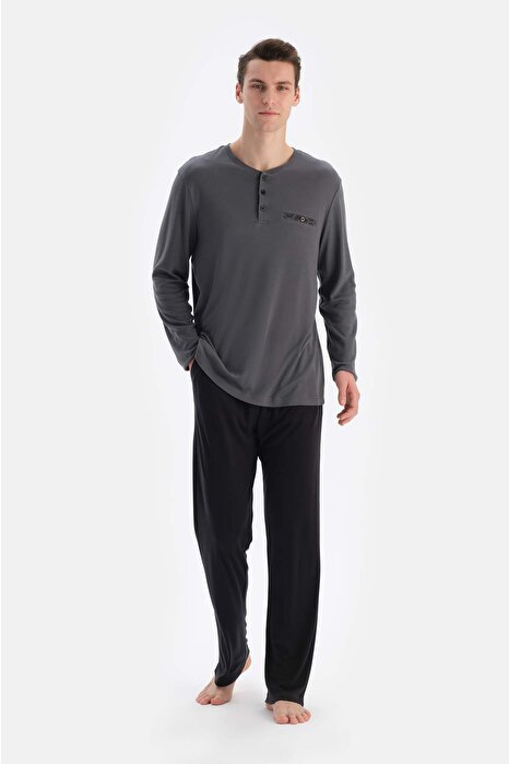Füme Uzun Kol Pantolon Şort Üçlü Groom Set Pijama Takımı