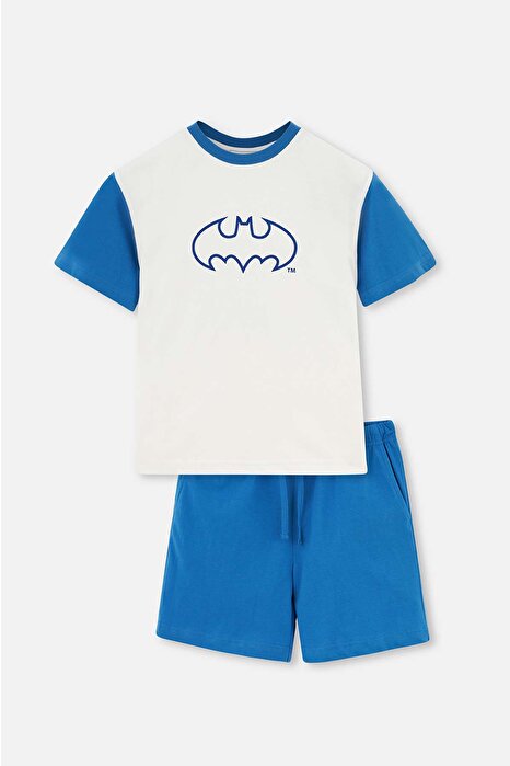 Beyaz Batman Baskılı Kısa Kollu Tişört Şort Pijama Takımı