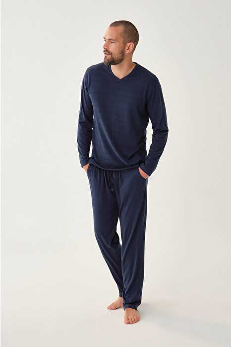 İndigo Uzun Kol Pijama Takımı