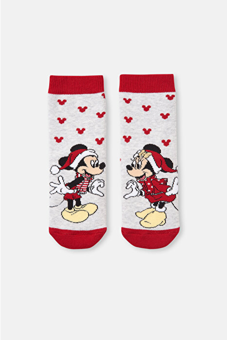 Açık Gri Çocuk Disney Havlu Çorap Mickey Minnie