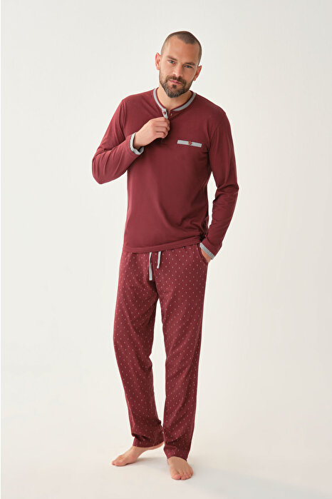 Bordo Uzun Kol Pijama Takımı