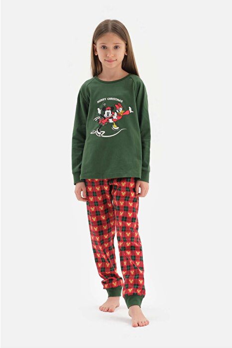 Kız Çocuk Yeşil Disney Baskılı Lisanslı Pamuklu Pijama Takımı