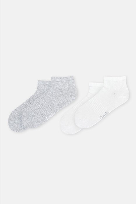Beyaz-Gri Kadın Düz Spor Çorap 2'Li