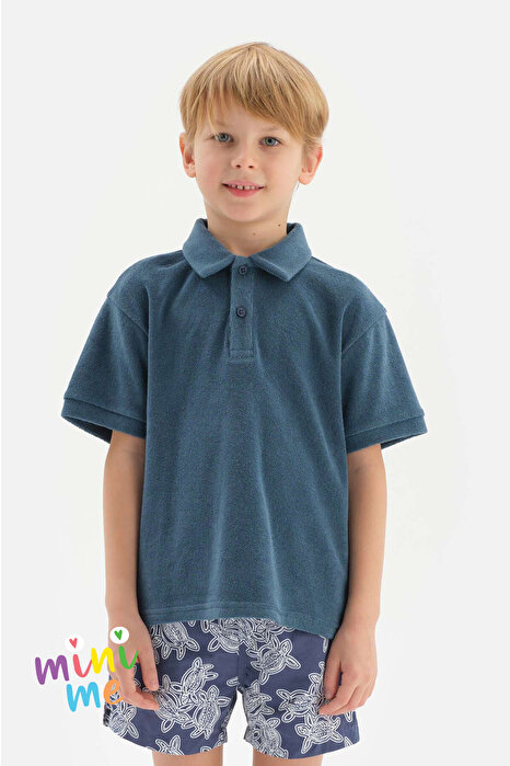 Erkek Çocuk İndigo Havlu Polo Yaka Tişört