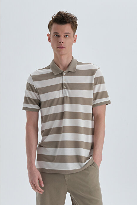 Dagi Mens Khaki Striped T-Shirt