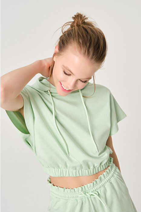 Dagi Womens Mint Green Crop Sweatshirt
