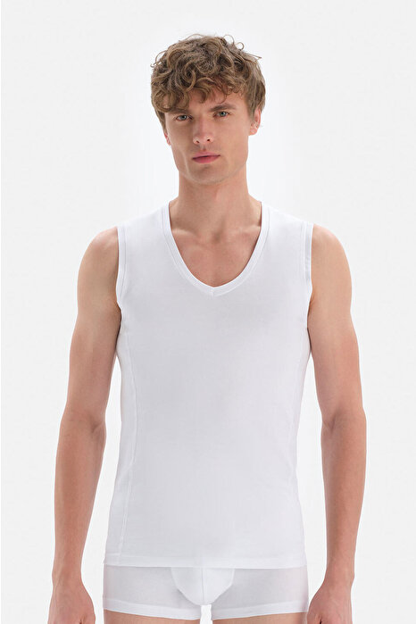 Dagi Men's White  T-Shirt Sleevless