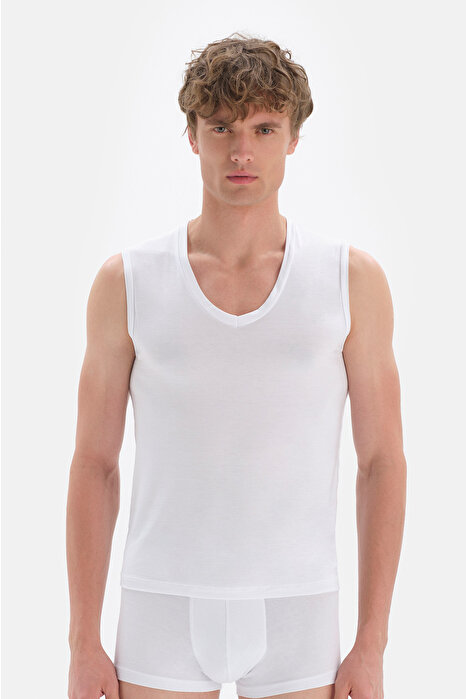 Dagi Mens White  T-Shirt Sleevless