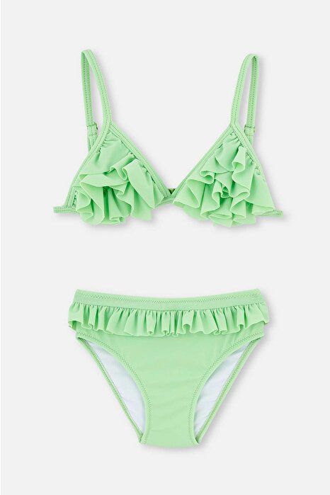 Kız Çocuk Yeşil Fırfırlı Bikini Takımı