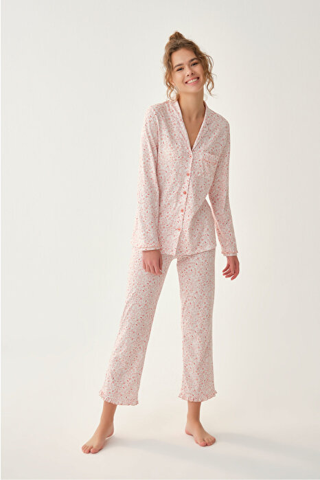 Pembe Desenli Gömlek  Pijama Takım