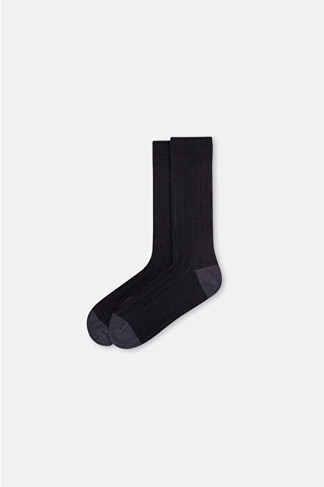Siyah Erkek Çift Silindir Pamuklu Çorap