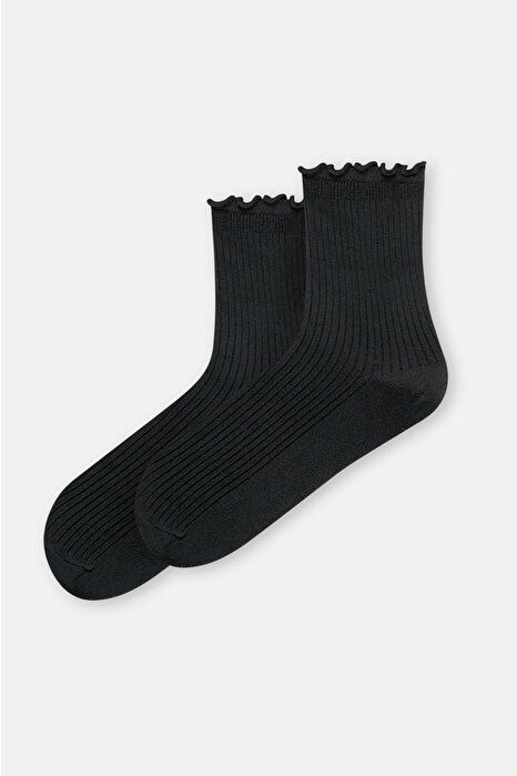 Siyah Kadın Vıskon Fırfır Detay Soket Çorap