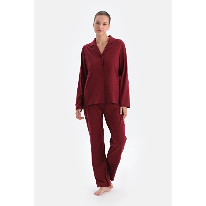 Bordo Kadın Gömlek Pijama Takımı24WW17816BB_310 | DAGI