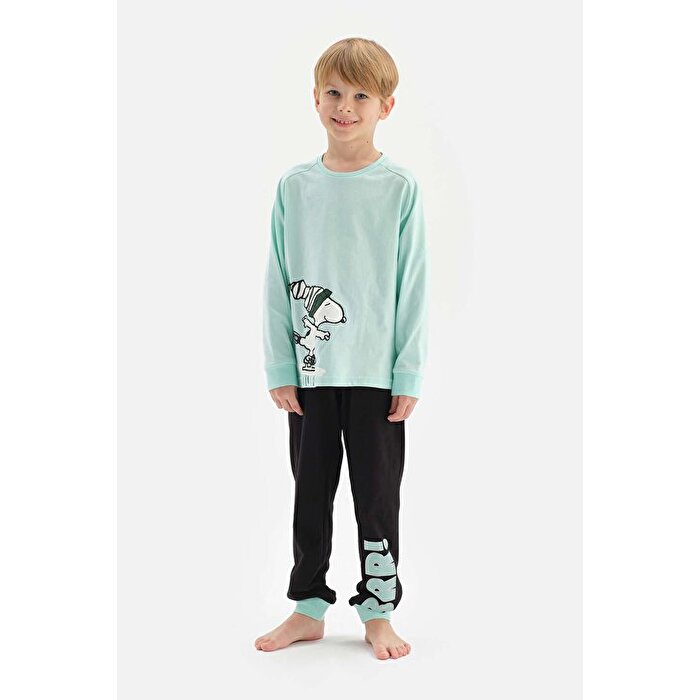 Erkek Çocuk Mint Snoopy Baskılı Lisanslı Pamuklu Pijama Takımı22WB18220BB_MNT | DAGI