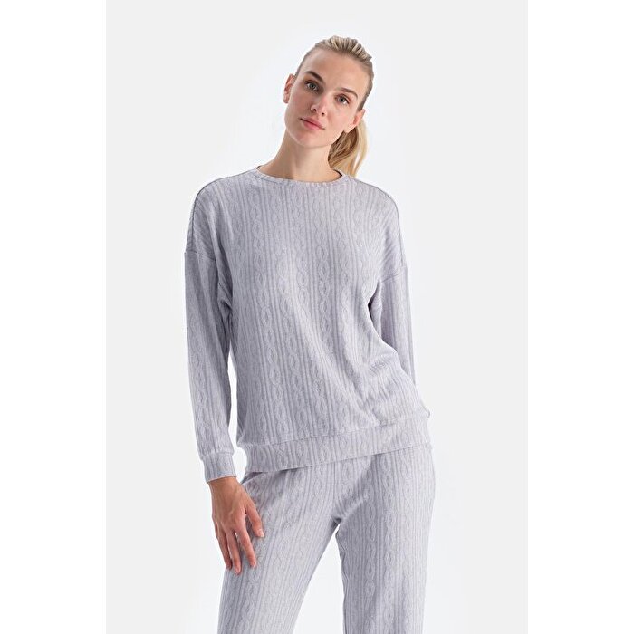 Gri Örgü Detaylı Bisiklet Yaka Sweatshırt24AW11303BB_322 | DAGI
