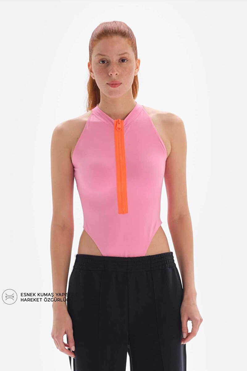 Dagi Active Pembe Kadın Bodysuit Fermuarlı 23SW11188BB_PEM | DAGI