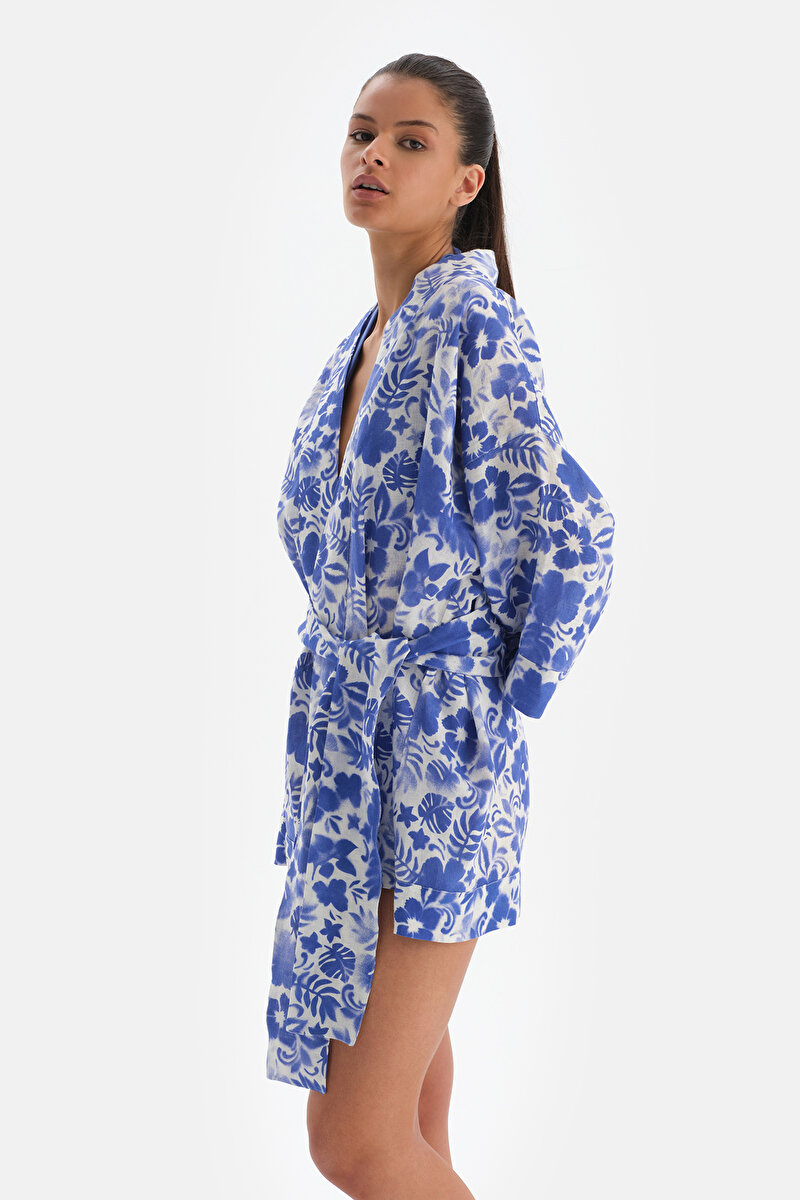 Mavi Beyaz Keten Kimono 23SW86057ST_MV-BY | DAGI