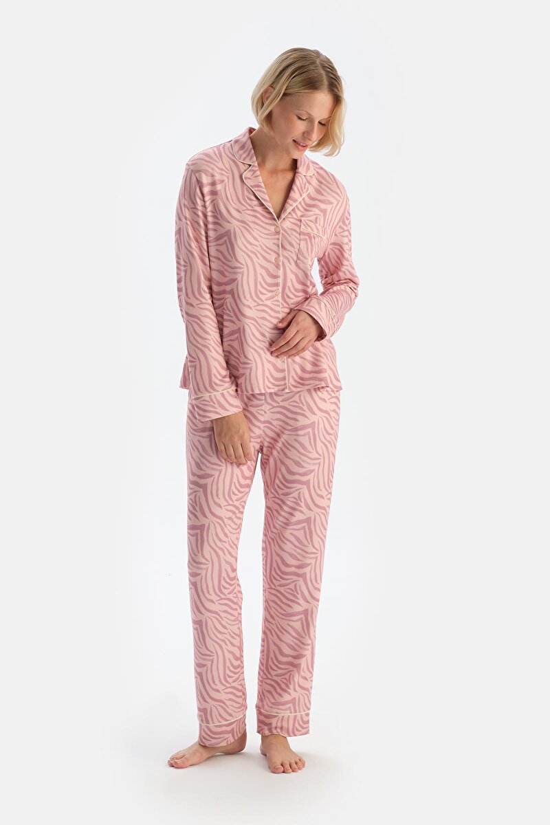 Açık Pembe Zebra Desenli Termal Pijama Takımı 24AW17705BB_357 | DAGI