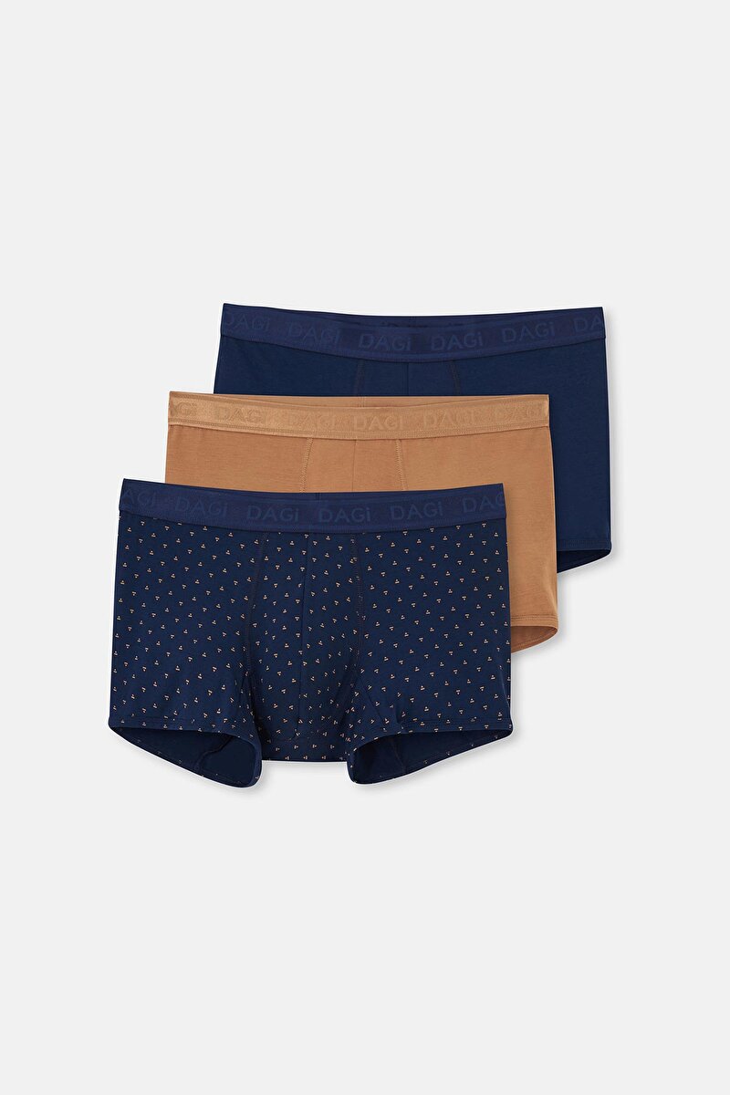 Açık Kahve-Lacivert 3'Lü Desenli Micro Modal Boxer 24AM28286MA_707 | DAGI