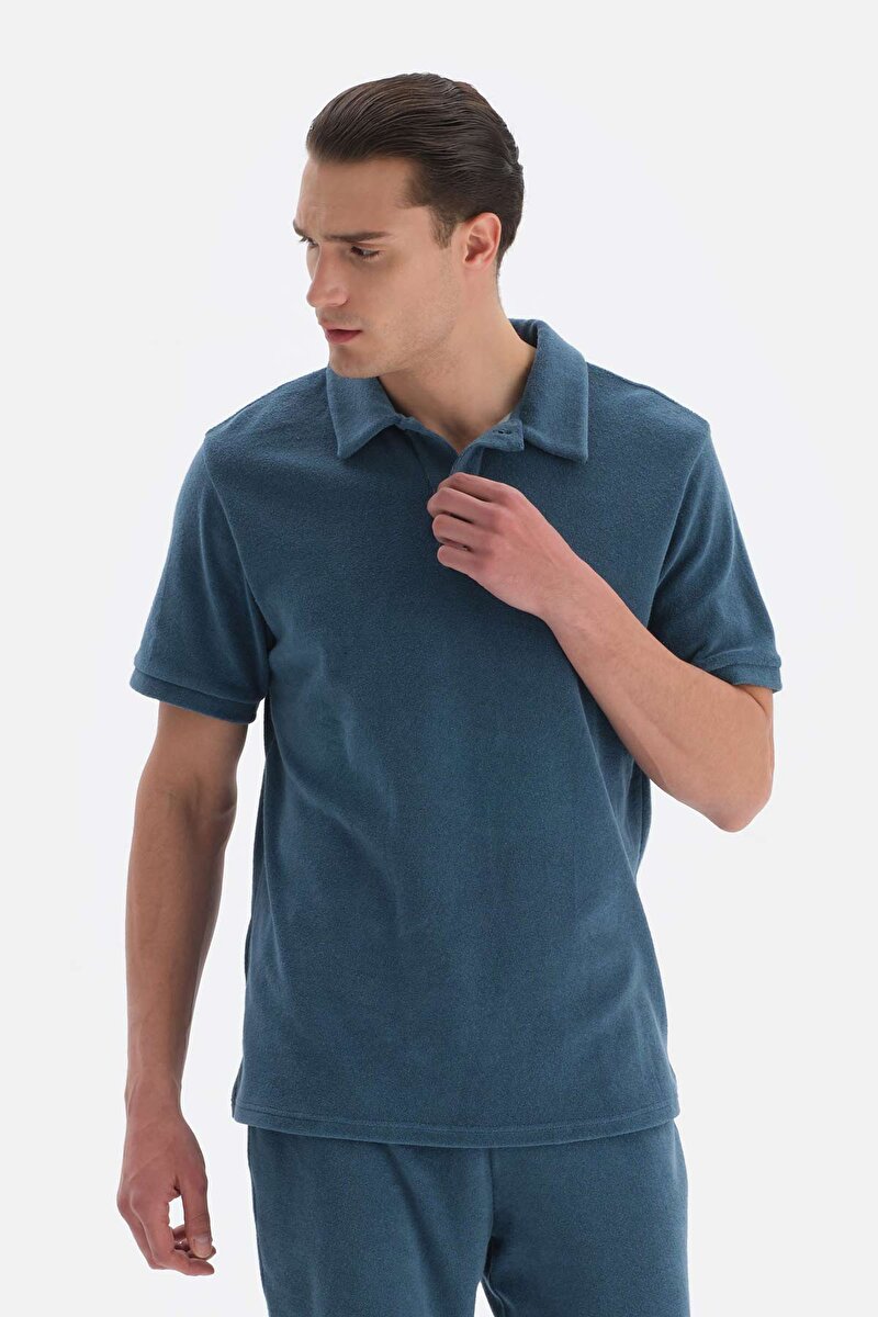 İndigo Havlu Polo Yaka T-Shirt 23SM84060ST_IND | DAGI