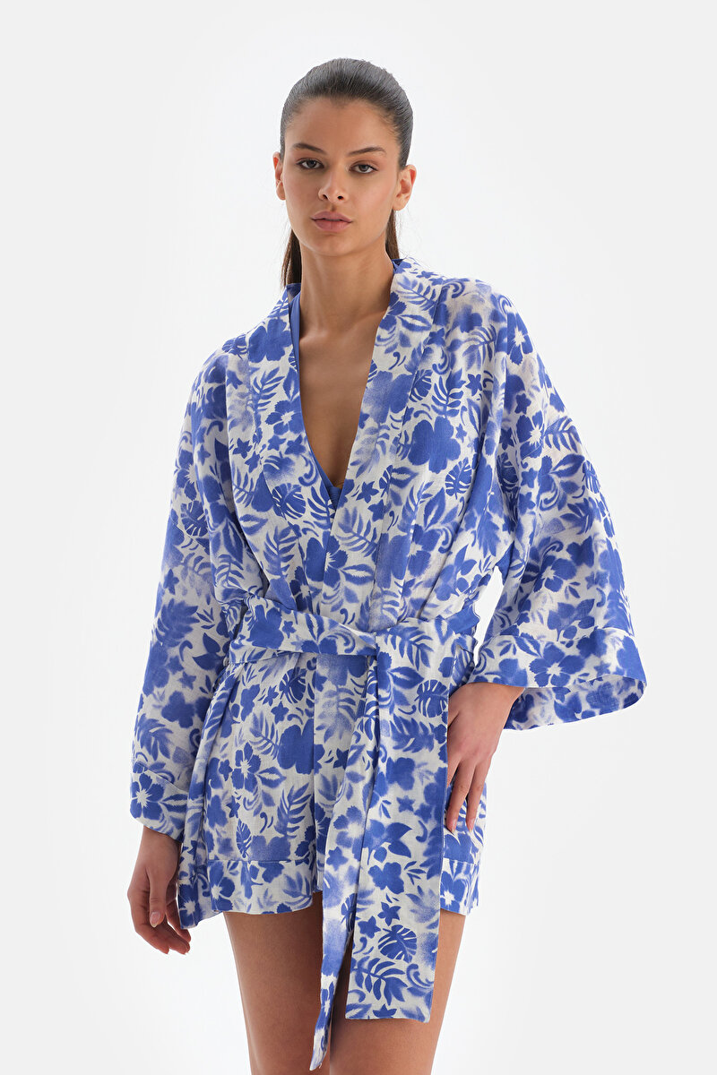 Mavi Beyaz Keten Kimono 23SW86057ST_MV-BY | DAGI