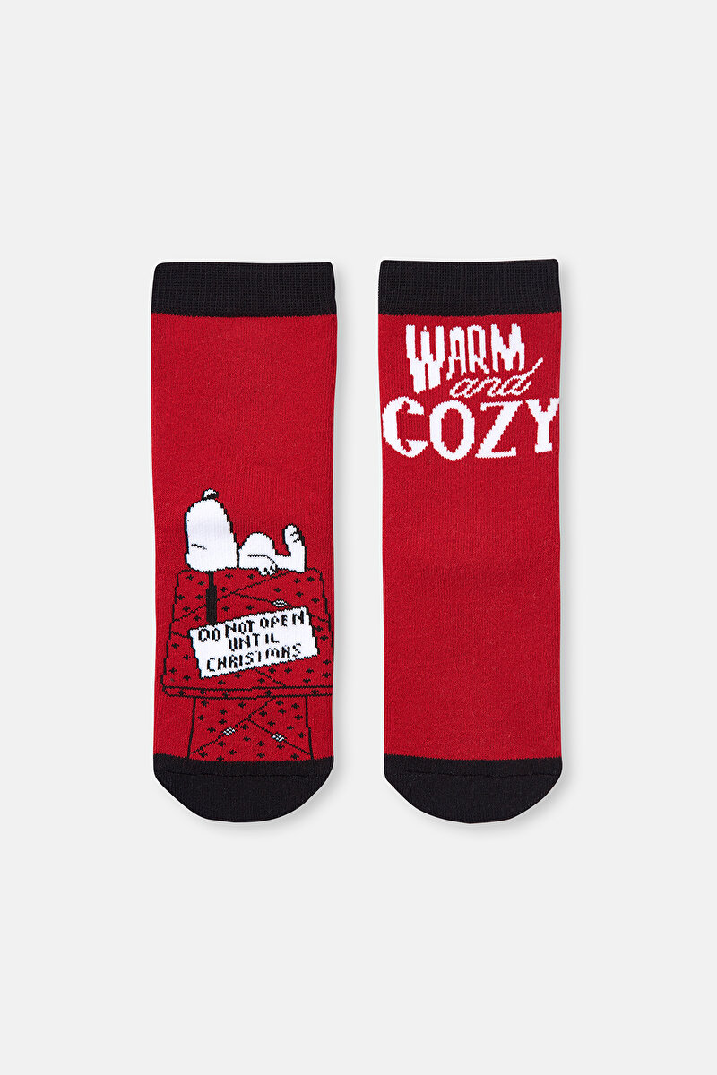 Kırmızı Çocuk Snoopy Havlu Çorap Cozy