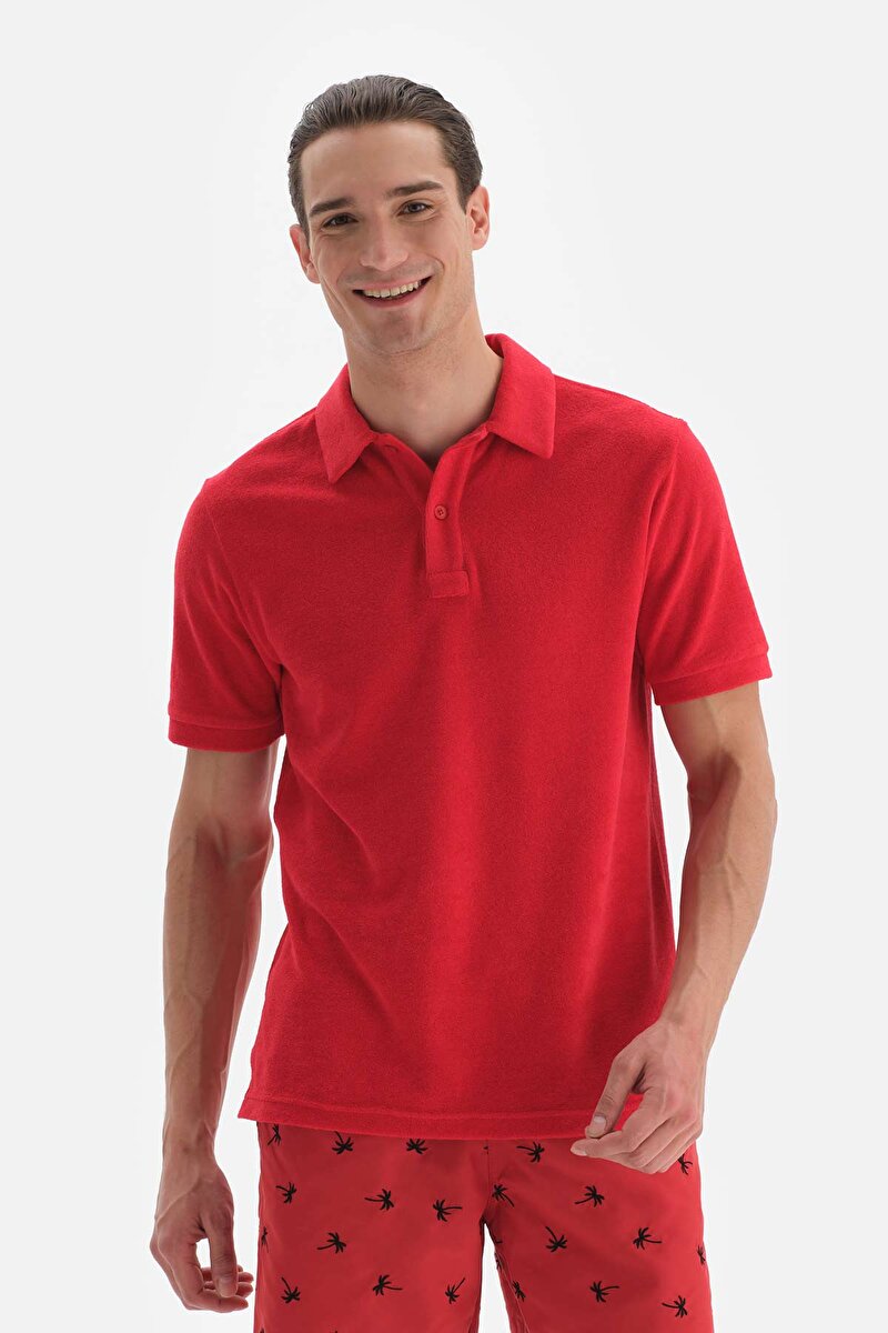 Kırmızı Havlu Polo Yaka T-Shirt 23SM84060ST_KIR | DAGI