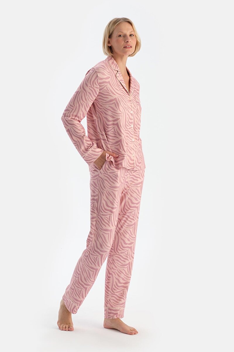 Açık Pembe Zebra Desenli Termal Pijama Takımı 24AW17705BB_357 | DAGI