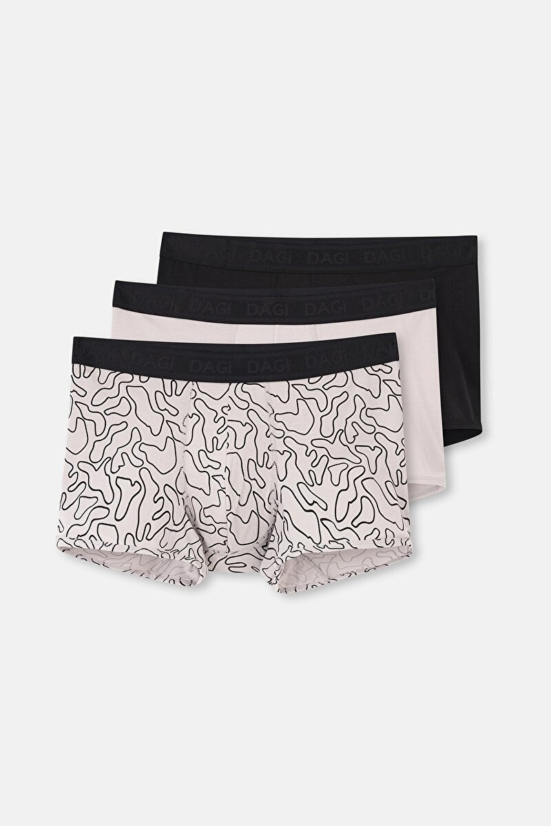 Siyah-Ten 3'Lü Desenli Micro Modal Boxer 24AM28307MA_660 | DAGI