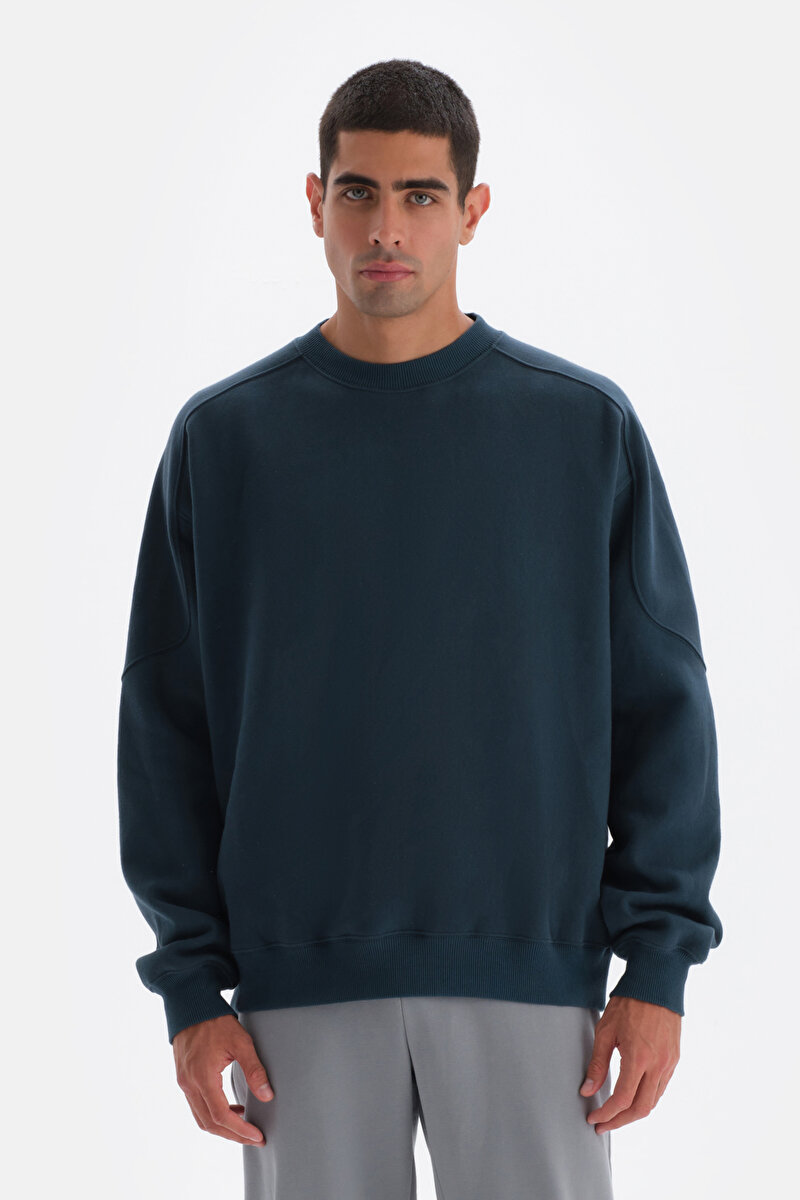 Petrol Mavi Dikiş Detaylı Sweatshirt 23WM12223ME_348 | DAGI