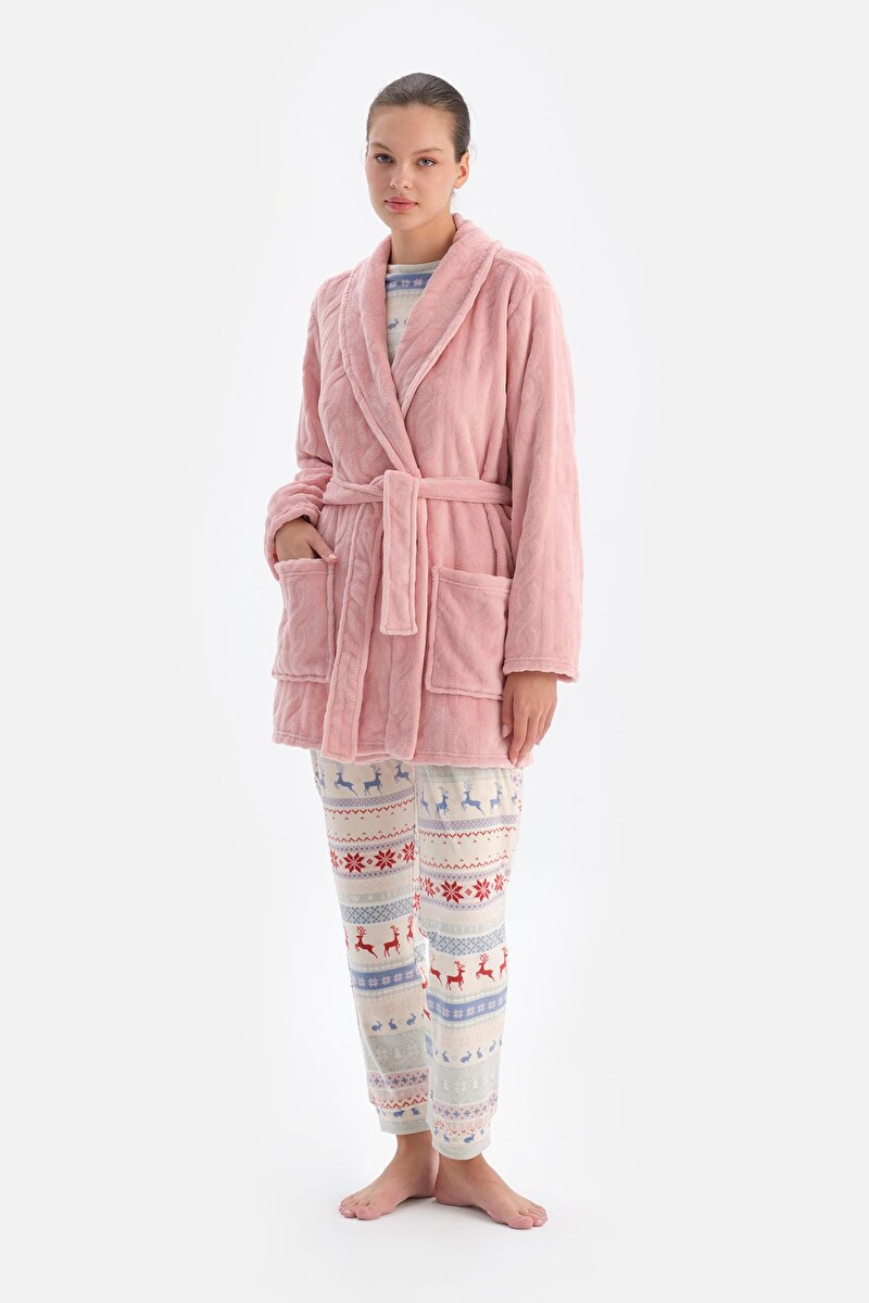 Soft Pembe Örgü Görünümlü Puf Sabahlık 24AW19102BB_392 | DAGI