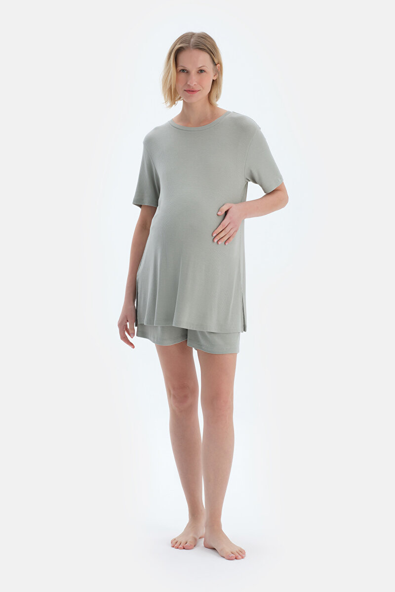 Açık Yeşil Kaşkorse Hamile Tişört Şort Pijama Takımı 25SW17801EB_380 | DAGI