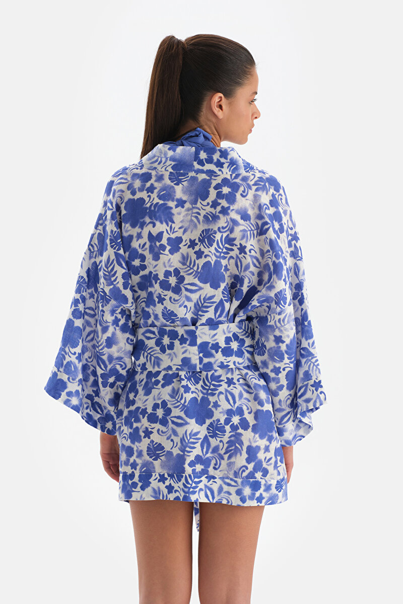 Mavi Beyaz Keten Kimono 23SW86057ST_MV-BY | DAGI