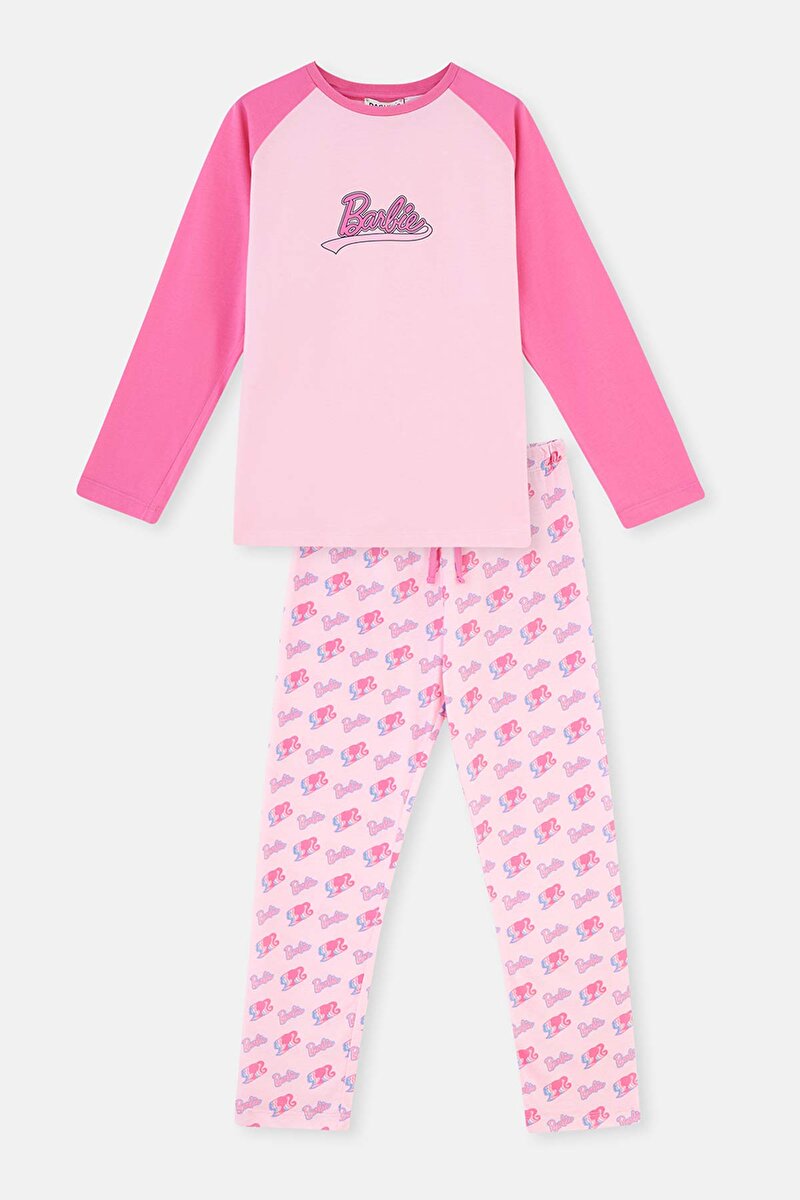 Pembe Barbıe Lisans Baskılı Uzun Kollu Pijama Takımı 23WG17499TA_356 | DAGI