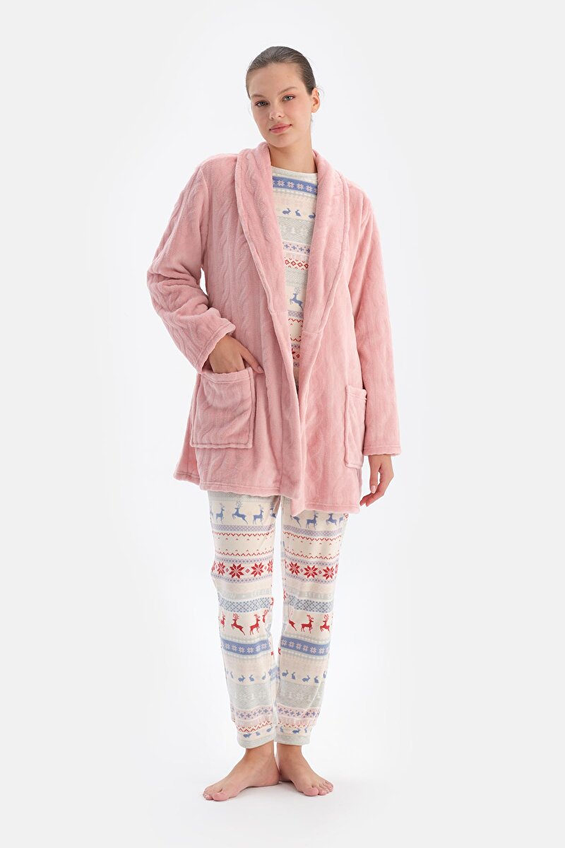 Soft Pembe Örgü Görünümlü Puf Sabahlık 24AW19102BB_392 | DAGI