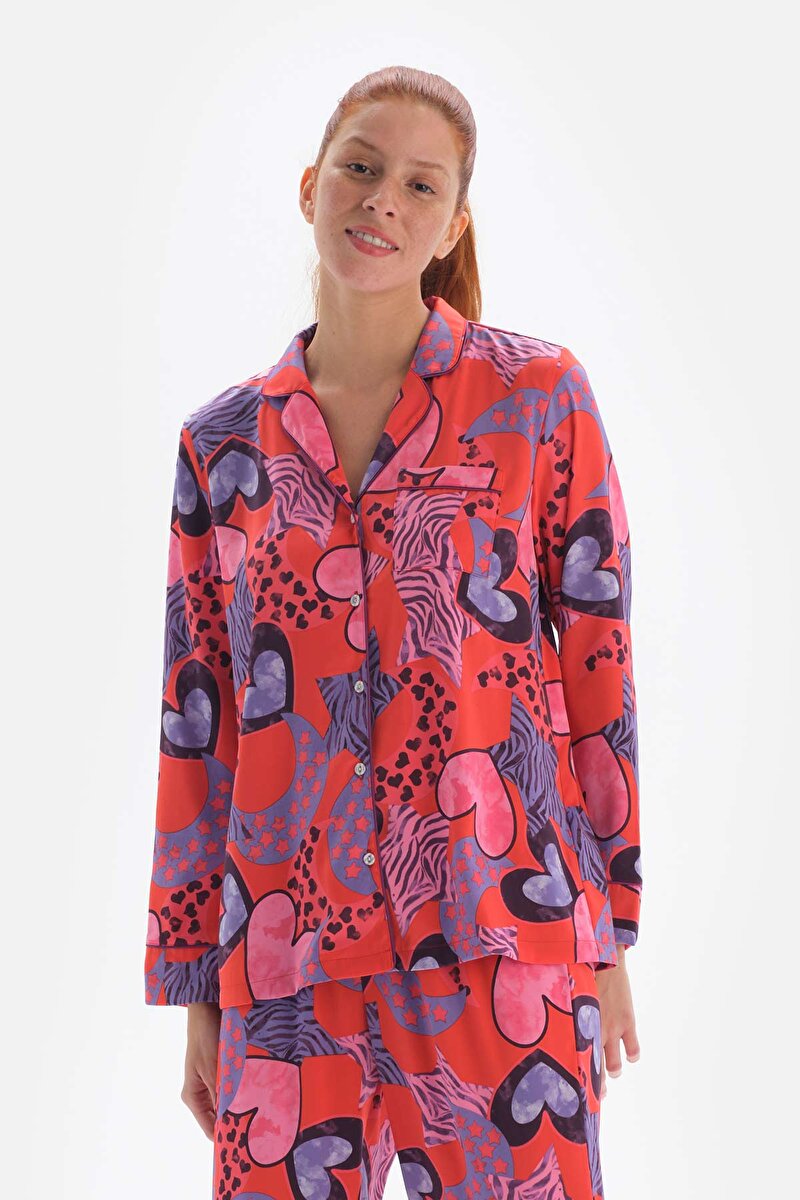 Dagi Womens Pomegranate Pyjama Top 23SW75025BB_NAR | DAGI