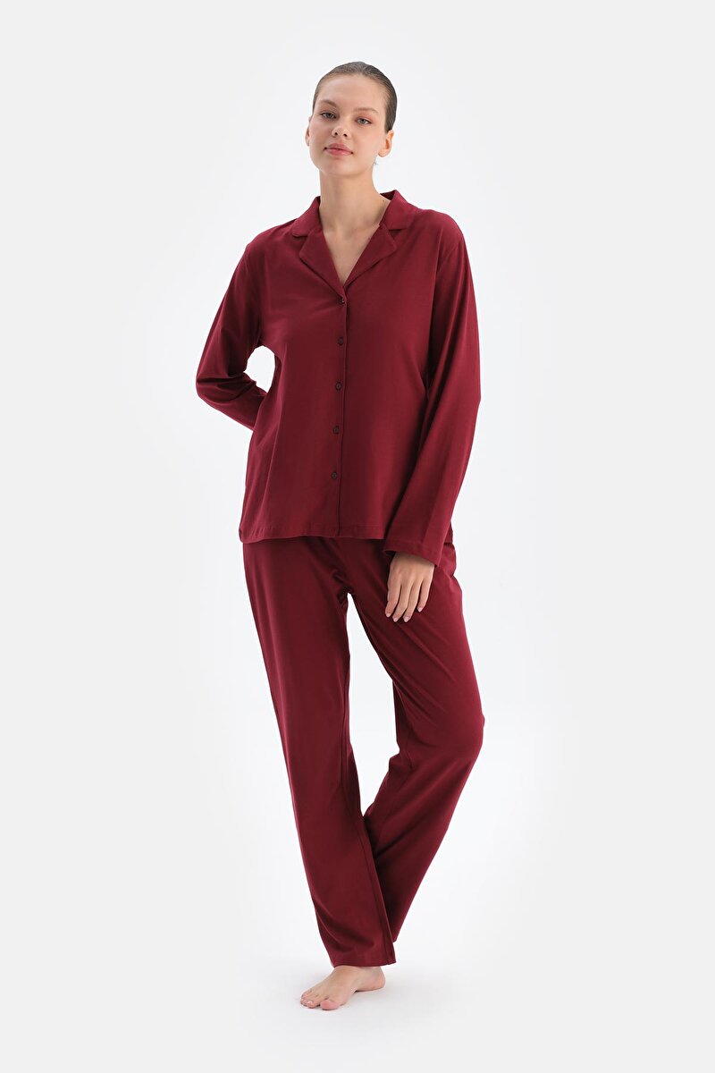 Bordo Kadın Gömlek Pijama Takımı 24WW17816BB_310 | DAGI