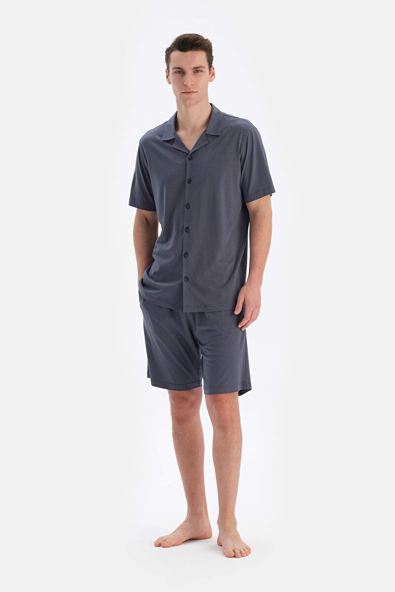 İndigo Cepli Gömlek Şort Modal Pijama Takımı
