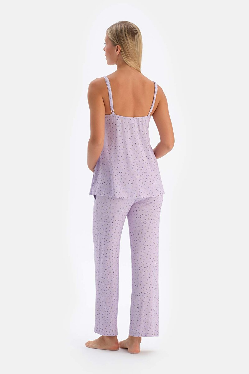 Lila Metraj Çiçek Baskılı Penye Modal Hamile Pijama Takımı 24SW17627EB_353 | DAGI